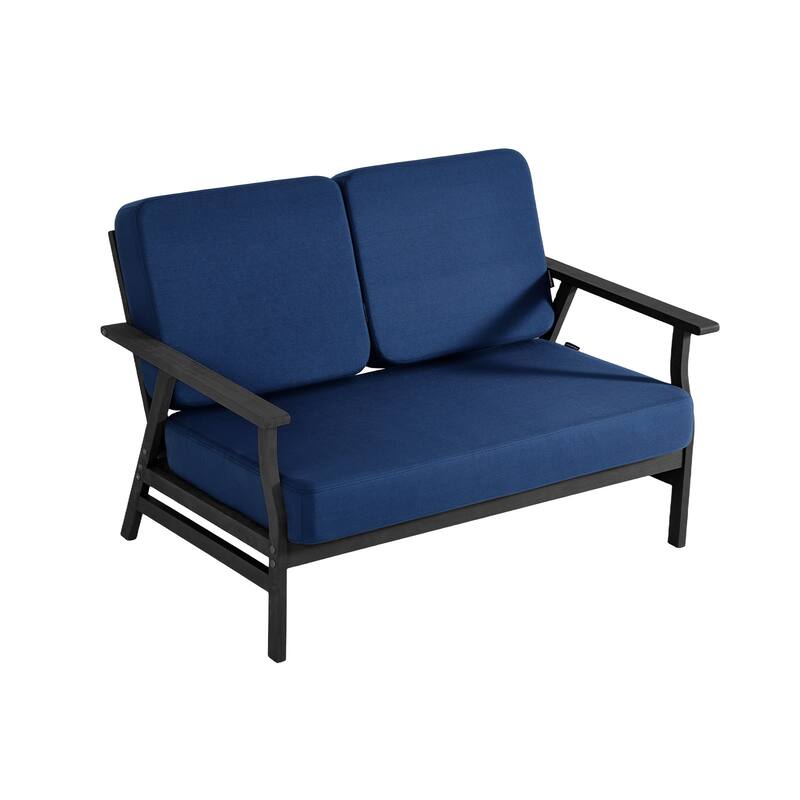 Teak Frame Outdoor Loveseat Daybed with Water-Resistant Cushions.