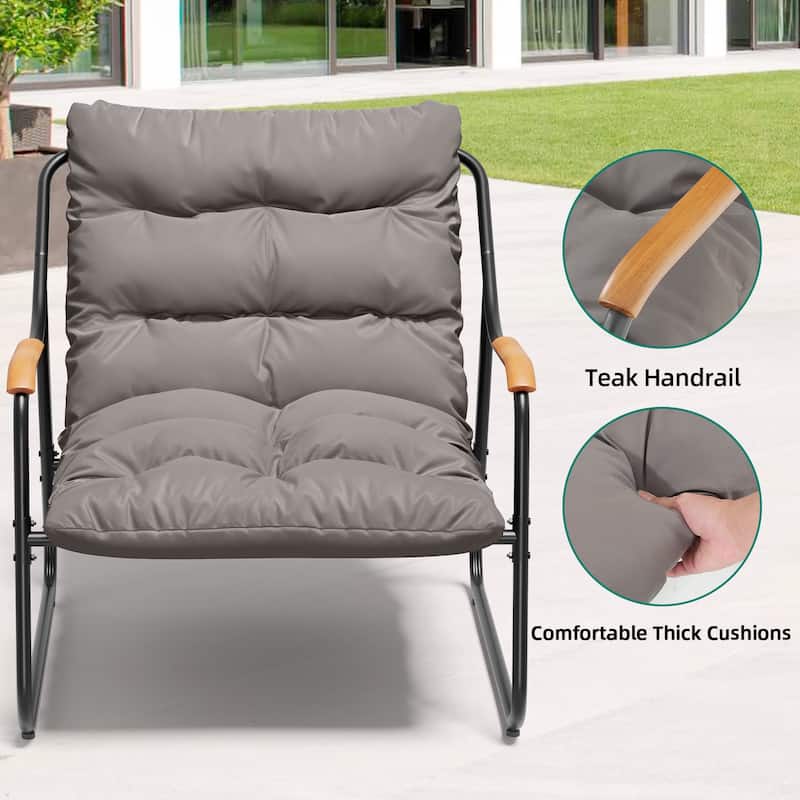 Moasis Outdoor Patio Lounge Chair Cushioned Accent Chair with Ottoman and Foam Headrest
