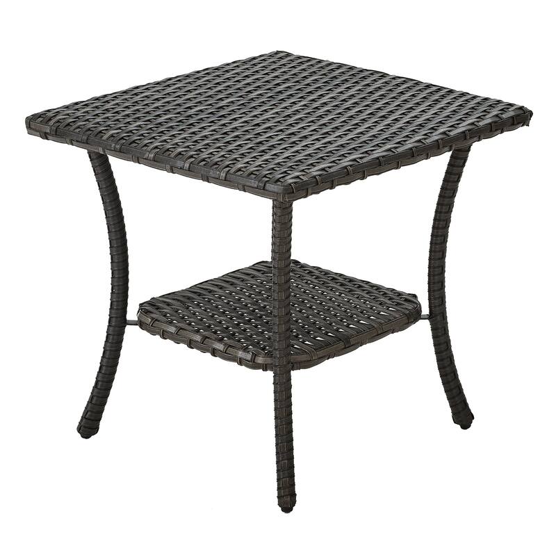 Pocassy Outdoor Wicker Side Table, Patio Rattan End Table
