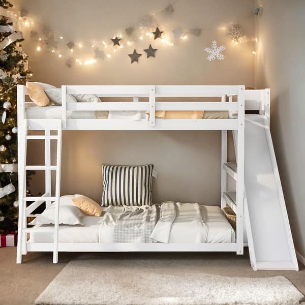 slide 2 of 30, Modern Full Over Full Bunk Bed With Ladder,Slide And Shelves,Maximized Space for Bedroom White