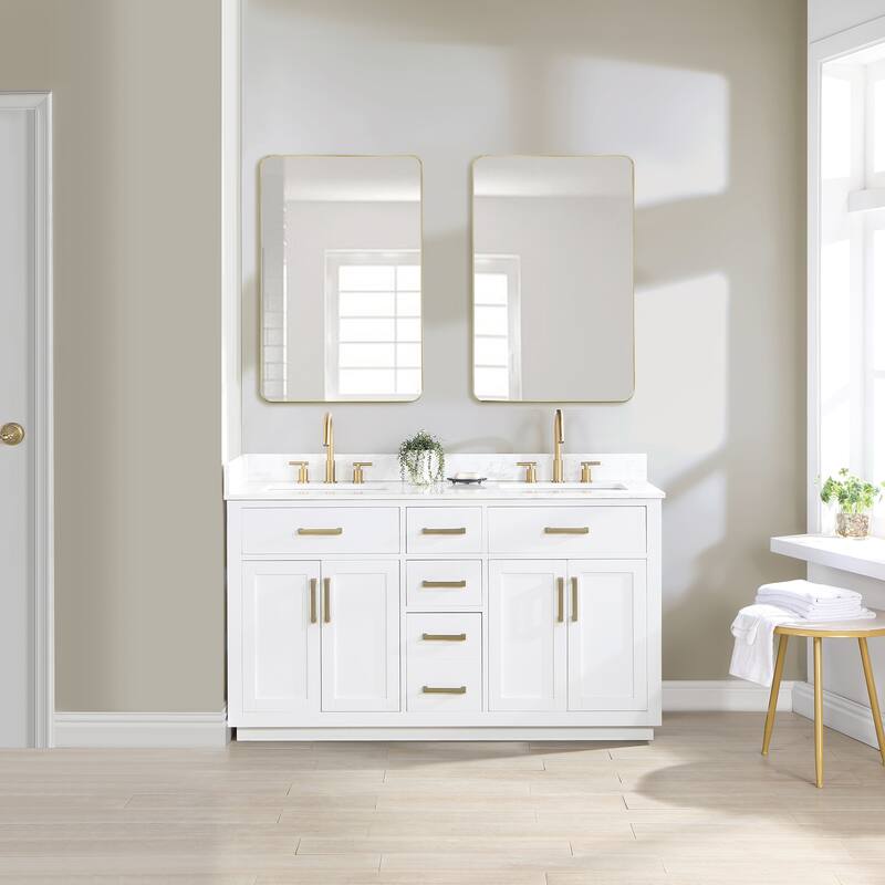 Altair Gavino Bath Vanity with Grain White Composite Stone Top and Mirror