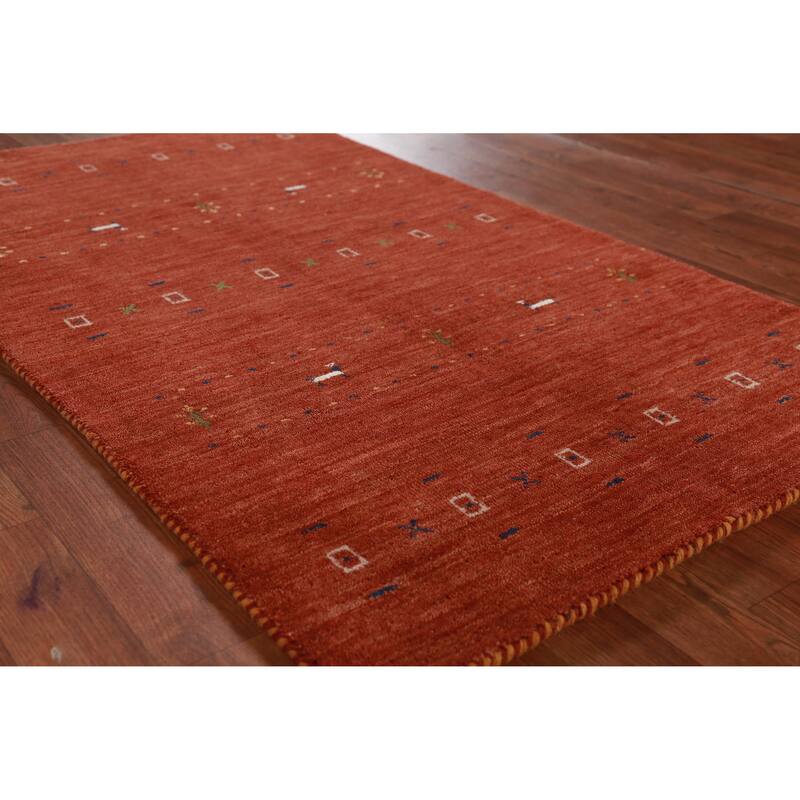 Hand Knotted Oriental 100% Wool Carpet Tribal Animal Pictorial Oranges & Rust Gabbeh Area Rug - 4' 11'' X 2' 10''