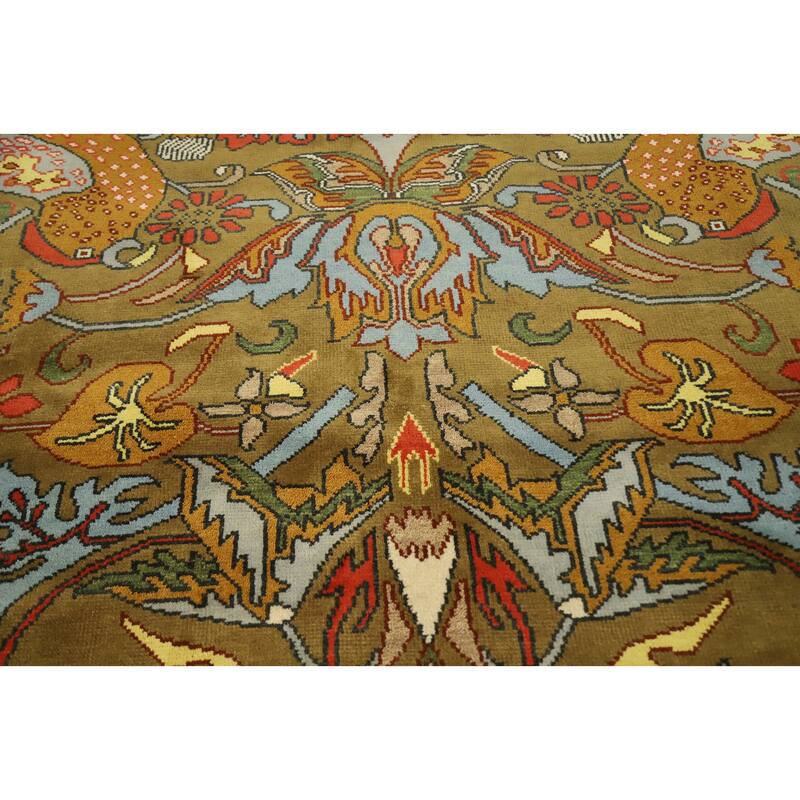 Hand Knotted Oriental 100% Wool Carpet Traditional All-Over Green Ziegler Area Rug - 9' 11'' X 7' 10''