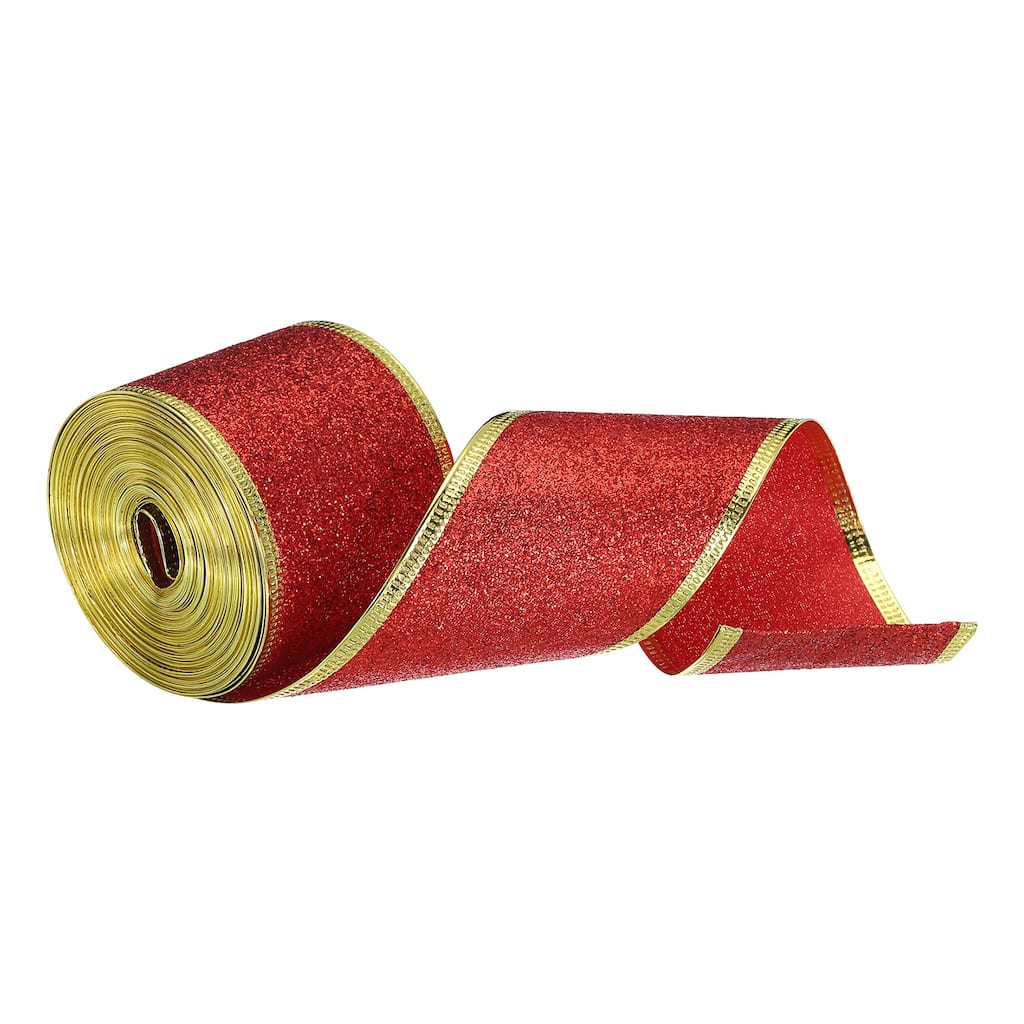 Christmas Polyester Ribbon 2" 10 Yard Glitter Ribbon Iron Wired Edge