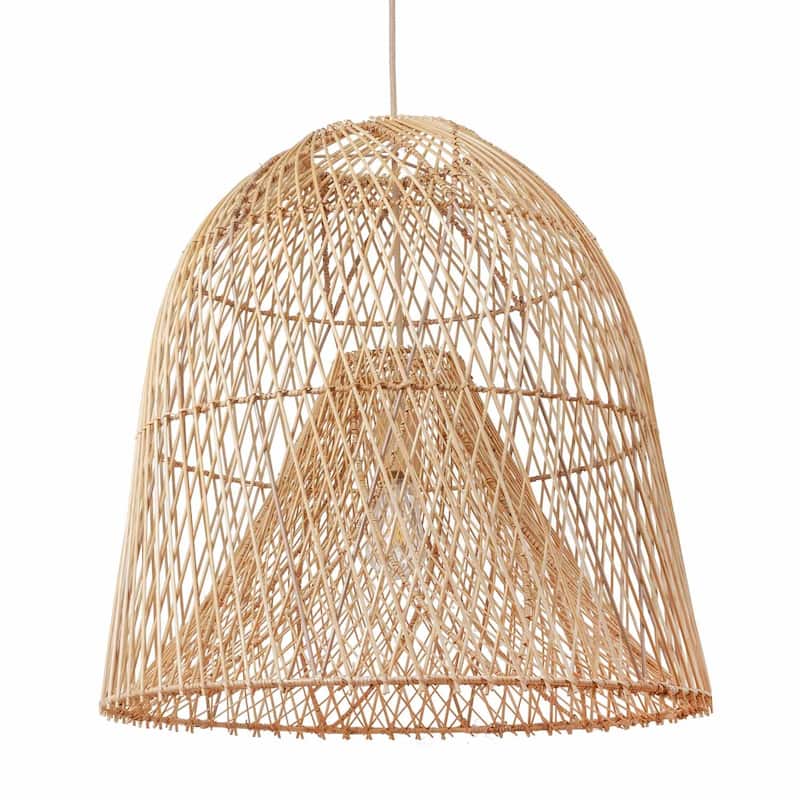 Santa Barbara Rattan Pendant Light - Natural Dome 1-Light Handwoven Light Fixture For Modern, Coastal, Farmhouse Room Décor.