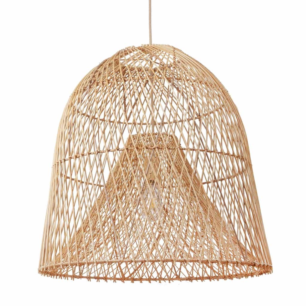 Santa Barbara Rattan Pendant Light - Natural Dome 1-Light Handwoven Light Fixture For Modern, Coastal, Farmhouse Room Décor.