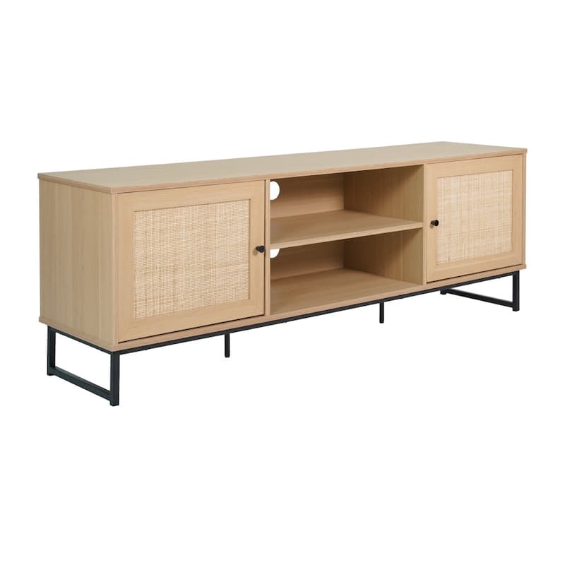 65" TV Stand with Rattan Accented Storage Doors - 66"W x 15.75"D x 22.75"H