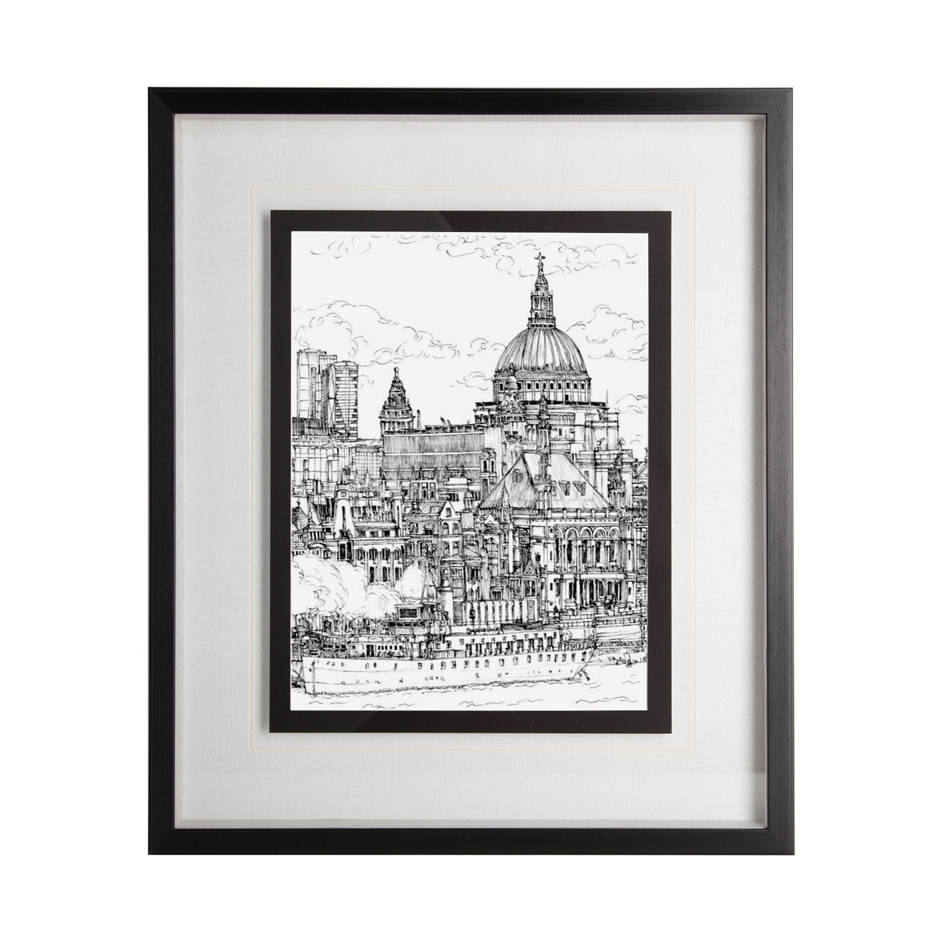 B&W City Scene X by Melissa Wang a Hand Embellished Textured Framed Art Print Matted under Glass