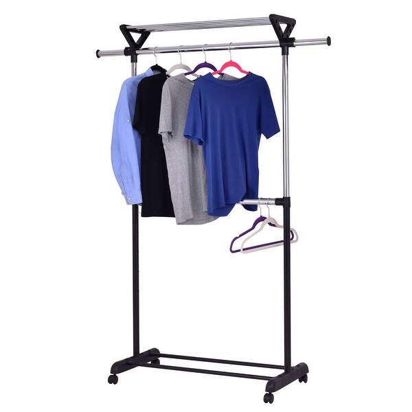 Shop Costway 2 Rod Garment Rack Adjustable Clothes Hanger Rolling