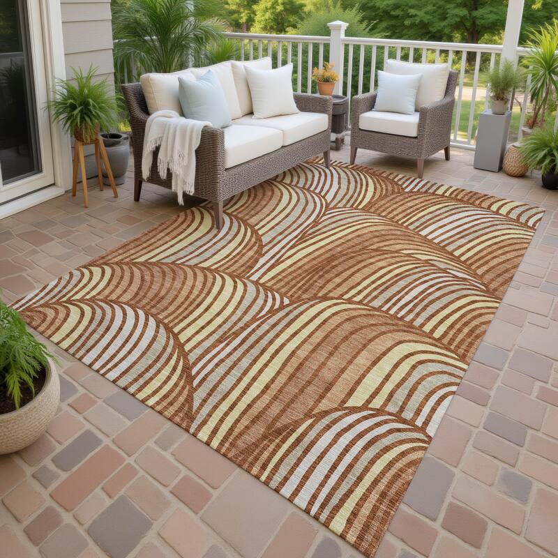 Machine Washable Indoor/ Outdoor Modern Parsons Chantille Rug - Paprika - 8' x 10'