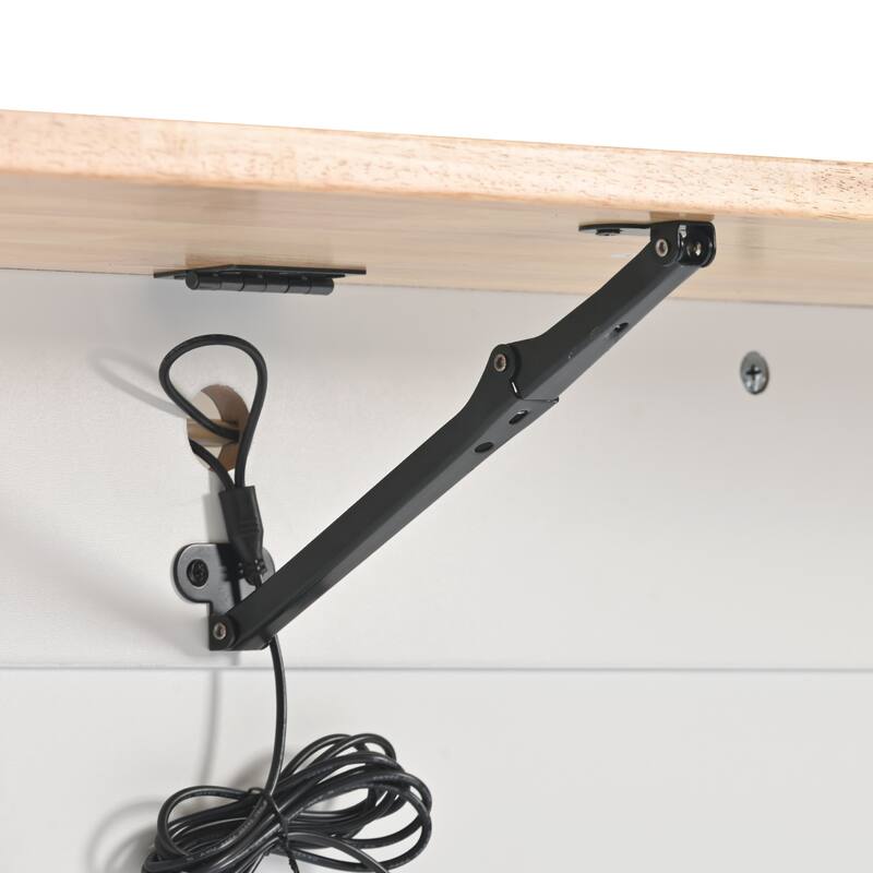 Kitchen Island with Drop Leaf Surface, LED Light, Fluted Glass Doors, Adjustable Shelf, Two Drawers, and Casters