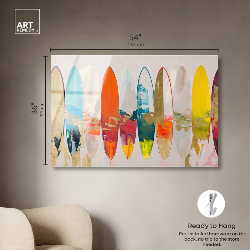 Surfboard Horizons II Acrylic by Art Remedy, Ready to Hang