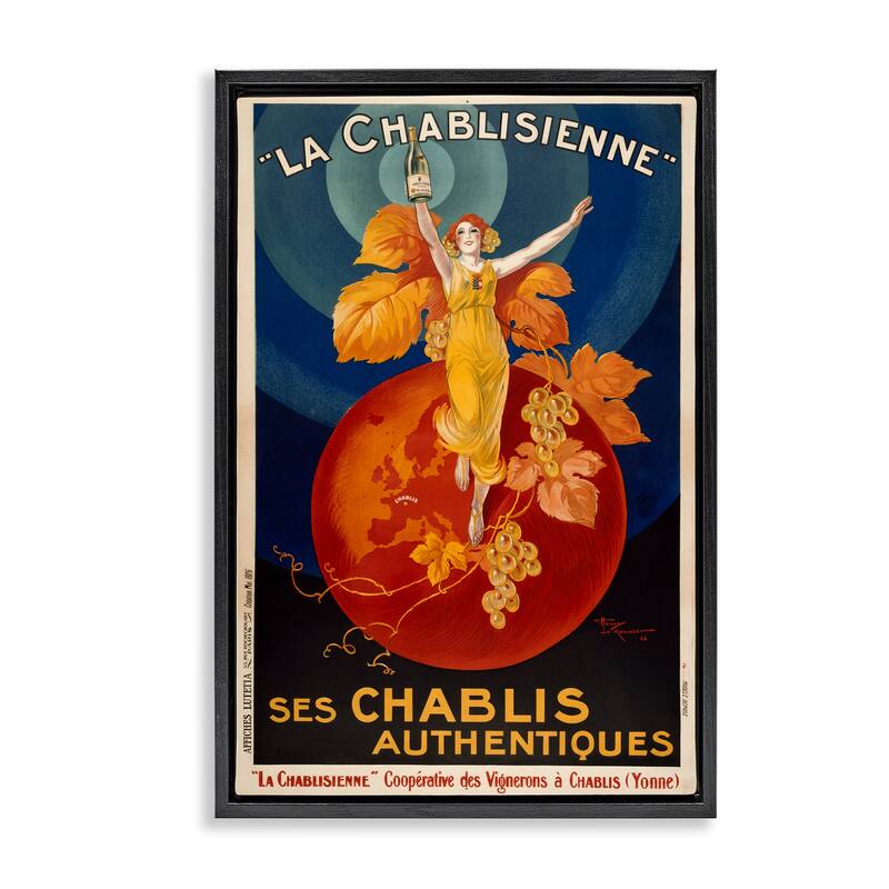 Stupell Vintage Champagne Advertisement Framed Floater Canvas Wall Art Design By Marcus Jules - 21 x 31 - Black