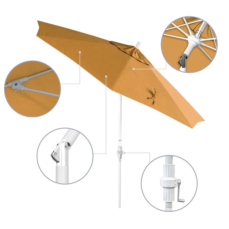 California Umbrella 9' Rd.Crank Lift, Collar Tilt, Aluminum Pole, Fiberglass Rib Patio Umbrella, White Finish, Sunbrella Fabric