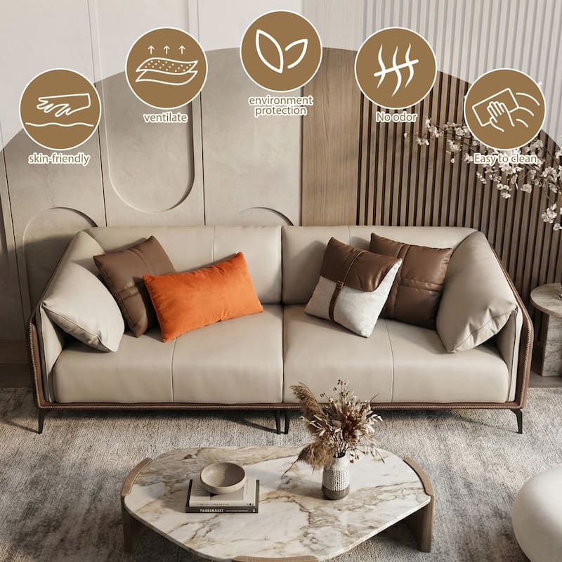 Faux Leather Pillow Top Arm Sofa with Reversible Cushions - 3-seater