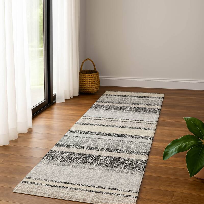 Premium Washable Super Soft Vintage Stripe Mayfield Rug - Black - 2'3" x 7'6"