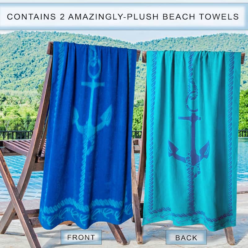 Fisherman Anchor Cotton Oversized 2-Piece Beach Towel Set by Superior