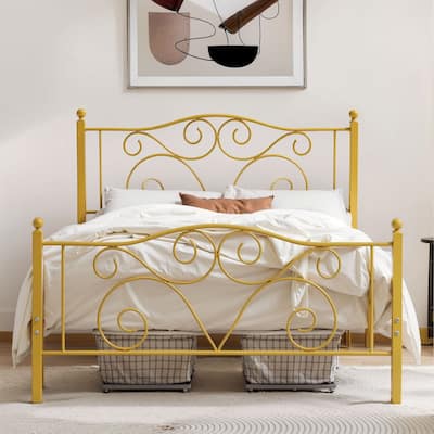 Javlergo Metal Bed Frame with Arched Headboard and Footboard, Heavy Duty Steel Slat Support, No Box Spring Needed