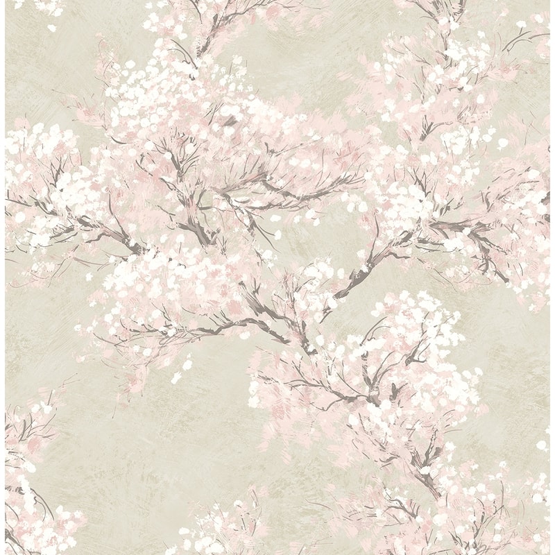 NextWall Cherry Blossom Grove and Stick Wallpaper - 20.5 in. W x 18 ft. L - Parchment & Rose