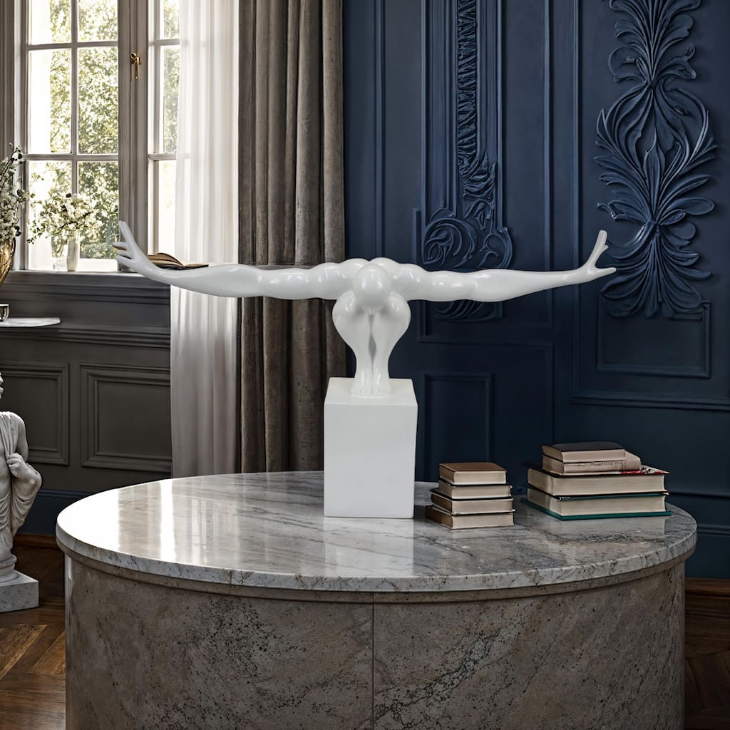 Accent Decor, Male Athlete Statuette, Modern White Resin, 31 Inch