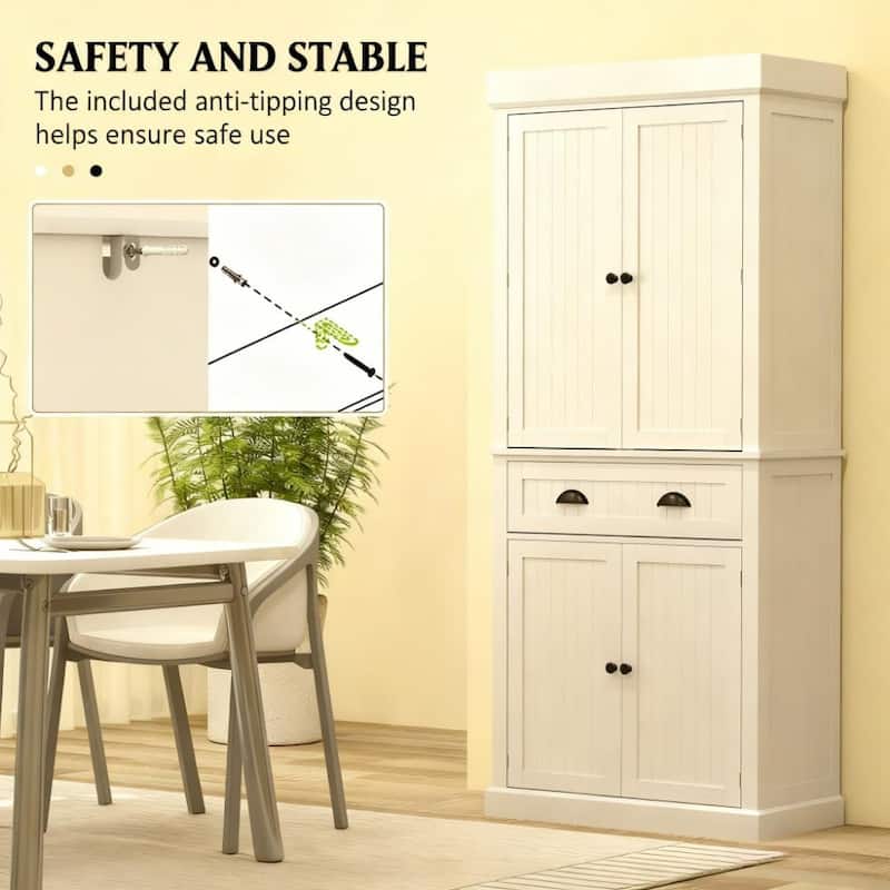 Nordic Style Kitchen Pantry with LED Lights, 6 Door Shelves, Drawer & 4 Adjustable Shelves