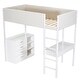 preview thumbnail 85 of 93, Teddy Fleece Loft Bed with Foldable Study Table, 4 Storage Drawers and Shelves Wood High LoftBed Frame for Bedroom