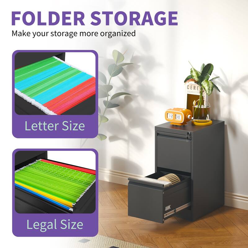 2 Drawer Metal Vertical File Cabinet with Lock