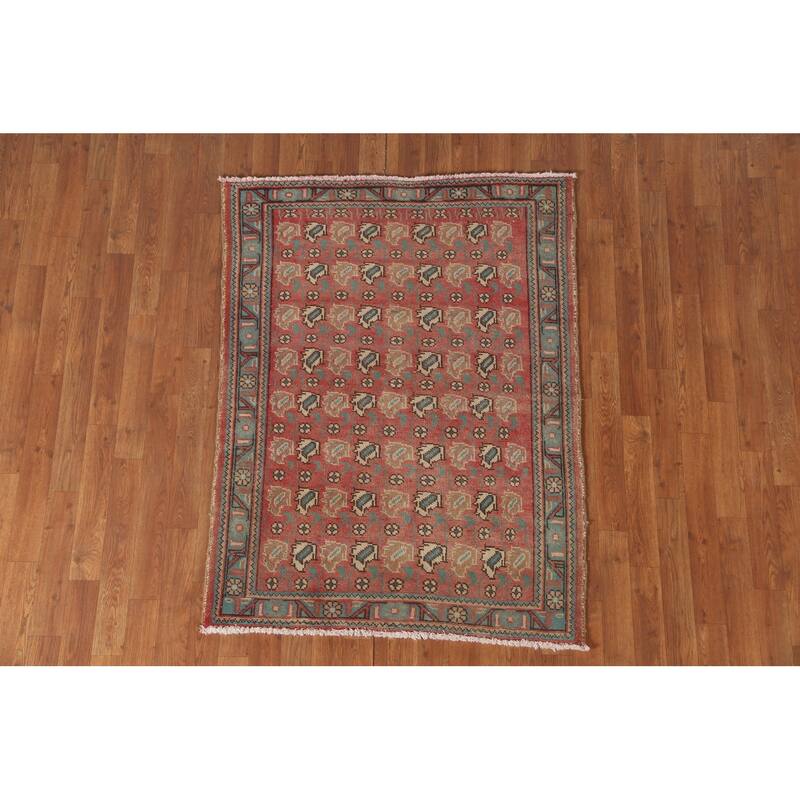 Geometric Tabriz Persian Vintage Rug Handmade Wool Carpet - 3'6"x 4'8"