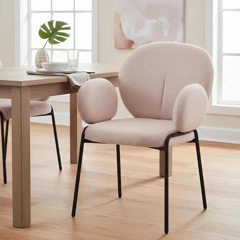 Celestial Modern Boucle Upholstered Accent Dining Chairs with Black Iron Legs and Plush Seating for Living/Dining Room