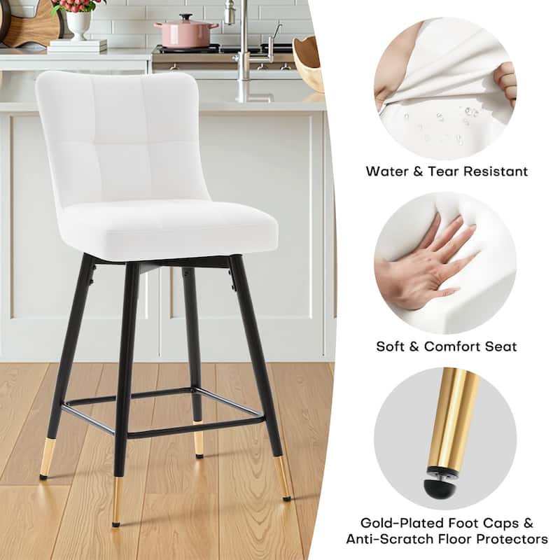Faux Leather Swivel Counter Height Barstools Set of 2 with High Back - 38.98"H x 17.72"W x 21.26"D