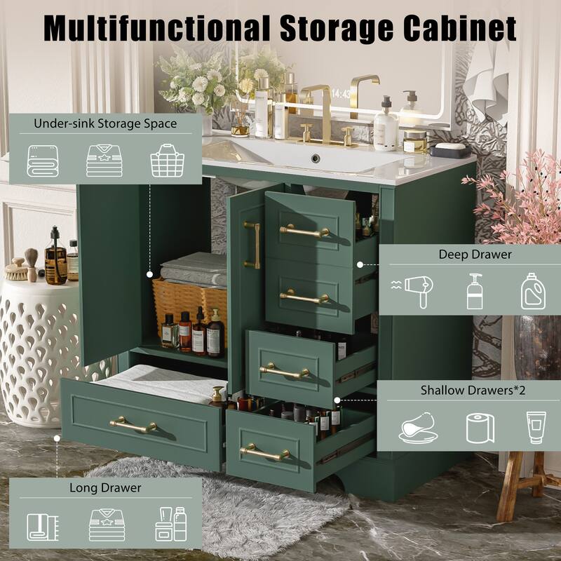 Bathroom Vanity with Resin Sink, Bathroom Vanity Set with 4 Drawers, Bathroom Storage Cabinet with 2 Soft Close Doors