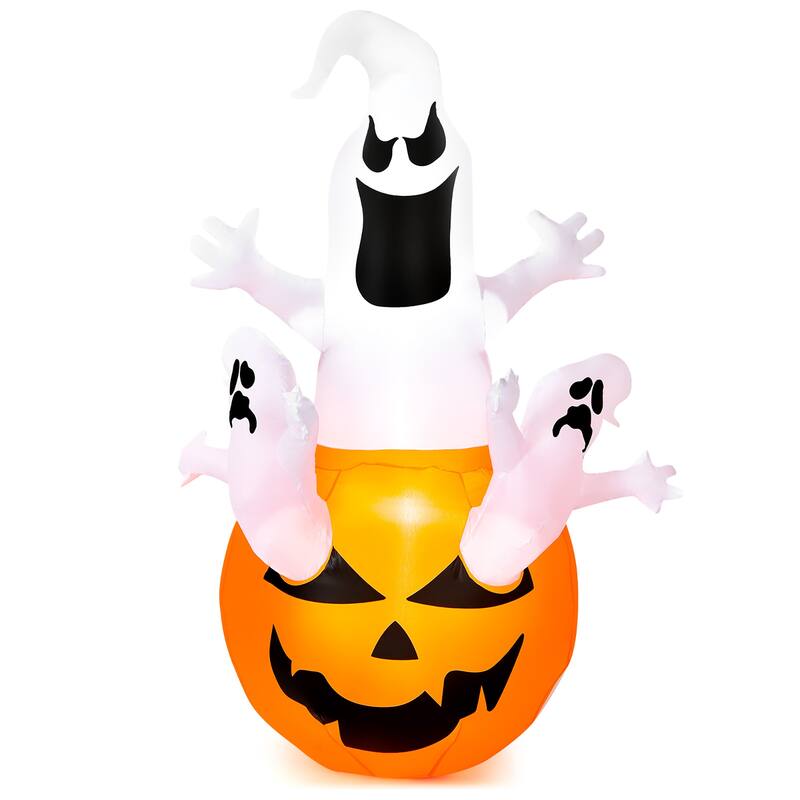 6 FT Halloween Pumpkin Decoration with Inflatables Ghost - White, Orange