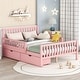 preview thumbnail 53 of 59, Vertical Headboard Footboard Platform Bed Frame, Both Side Guardrails, Wooden Slat Panel Bed with 2 Storage Drawers Pink - Full