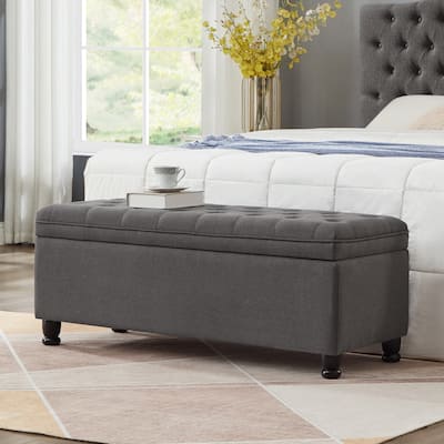 45" Wide Modern Upholstered Tufted Storage Bench,Bed Bench with Spindle Wooden Legs