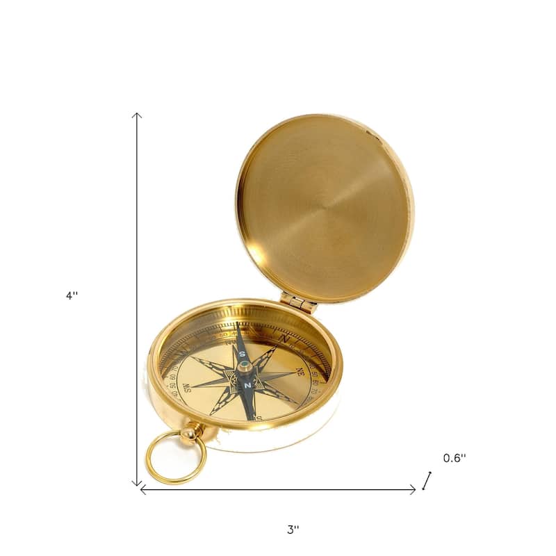 HomeRoots Shiny Brass Marine Compass With Lid - 3' X '0.6' X '4