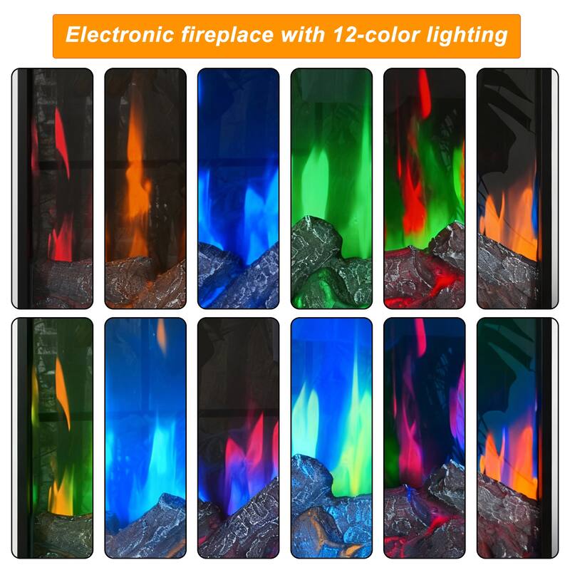 Black Electric Fireplace Insert, 1500W 110V Heater with 12-Color Flame, 5-Level Brightness, High/Low Heat Settings