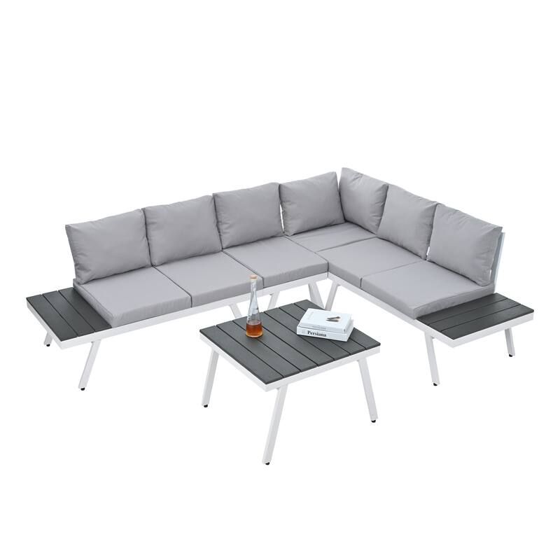 Modern Garden Sectional Sofa Set, 5Piece Aluminum Outdoor Patio Furniture Set Bed Bath