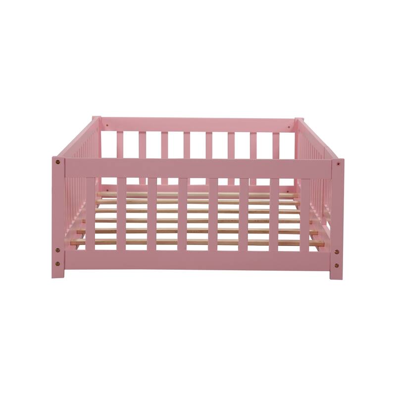 Twin size Floor Platform Bed with Fence and Door