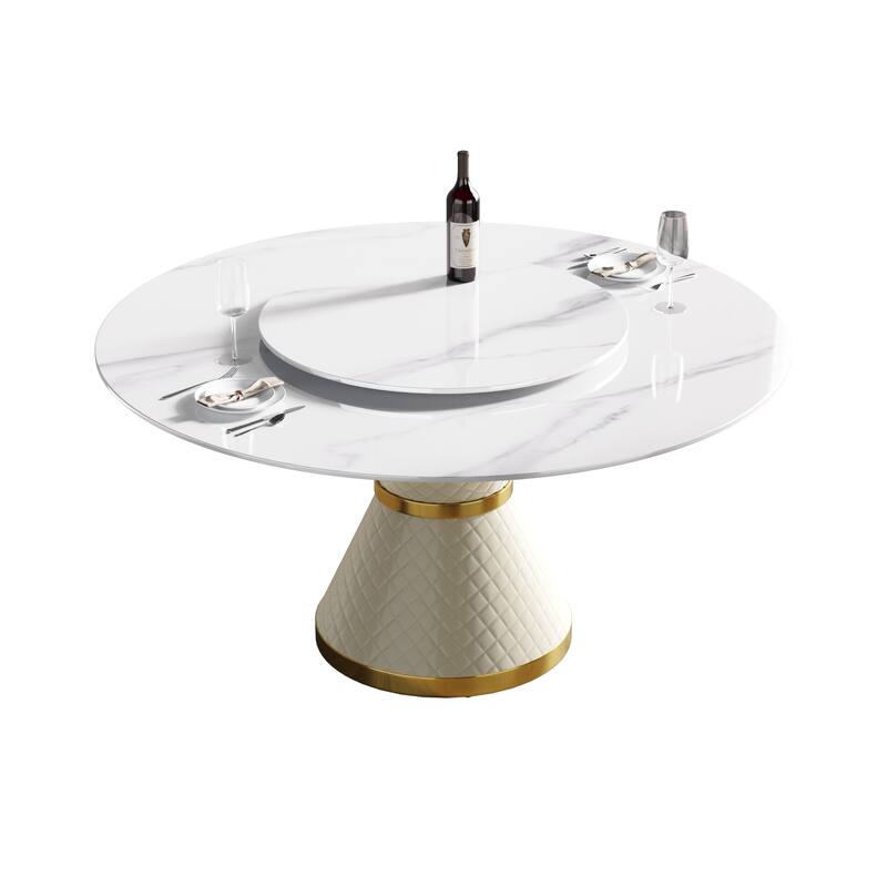 59" Modern Marble Dining Table Round Dining Table with Lazy Susan