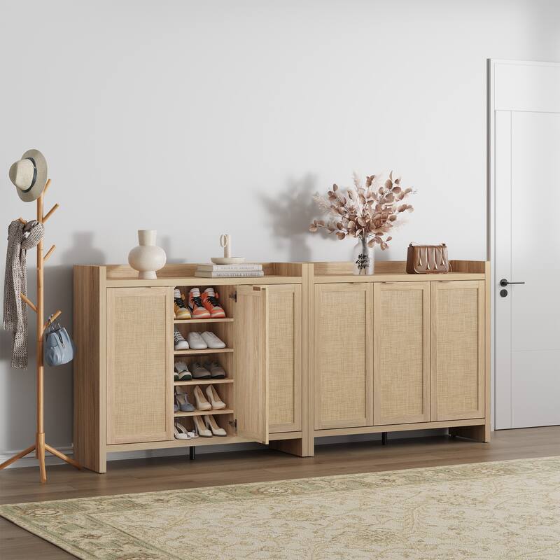 Five - Tier Storage Rustic - Flavored Rattan Shoe Cabinet