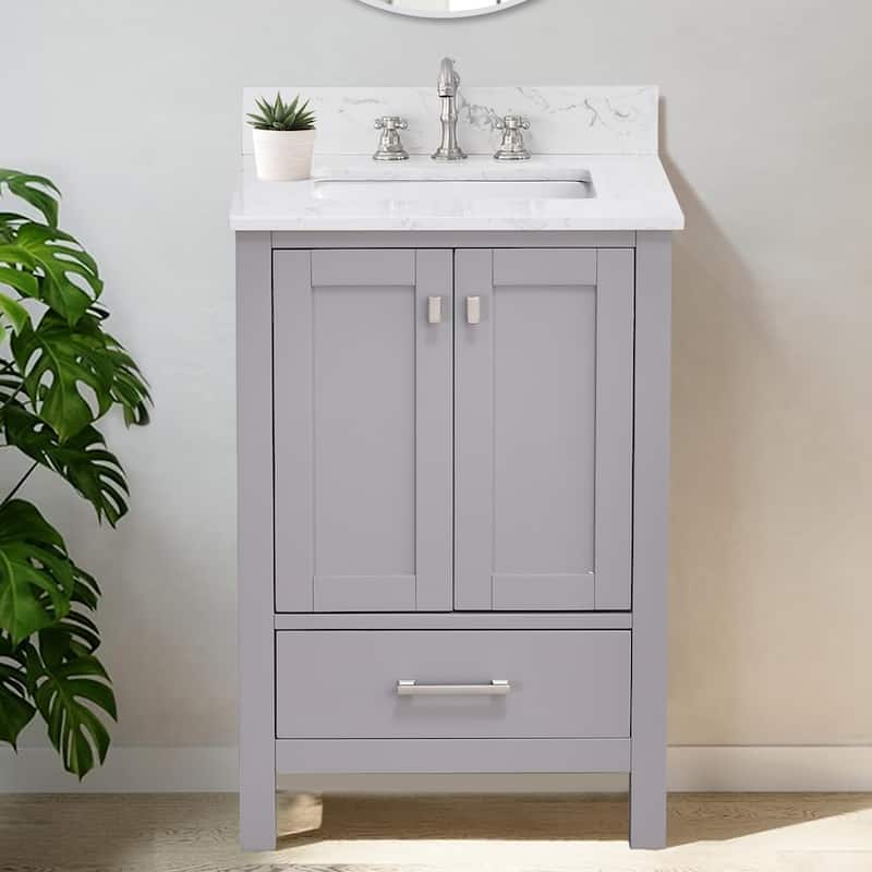 StarrySky 24 inch Undermount Single Sink Bathroom Vanity with Engineered Carrara Marble Top