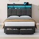 preview thumbnail 21 of 21, Full Size Upholstered Bed Frame with LED Lights and Charging Ports, Storage Headboard with Shelves