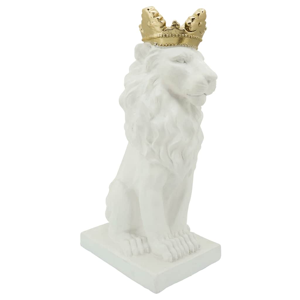 Polyresin 25" Lion Figurine withcrown, White 25"H - 15.0" x 9.0" x 25.0"