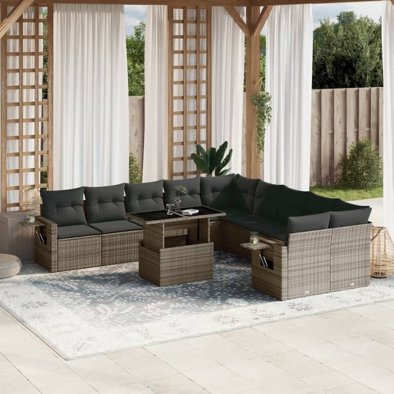 vidaXL Patio Sofa Set with Cushions Outdoor Furniture 11 Piece Poly Rattan - 24.4 x 24.4 x 27.2 - Grey
