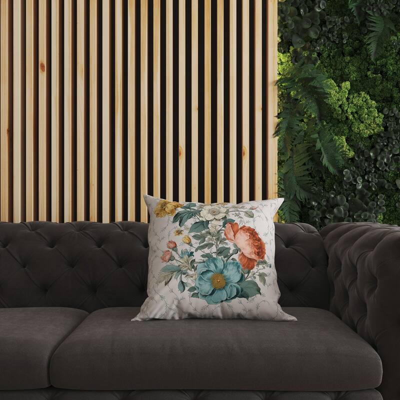 Teal And Orange Flower and Knop Indoor/Outdoor Throw Pillow Zipper
