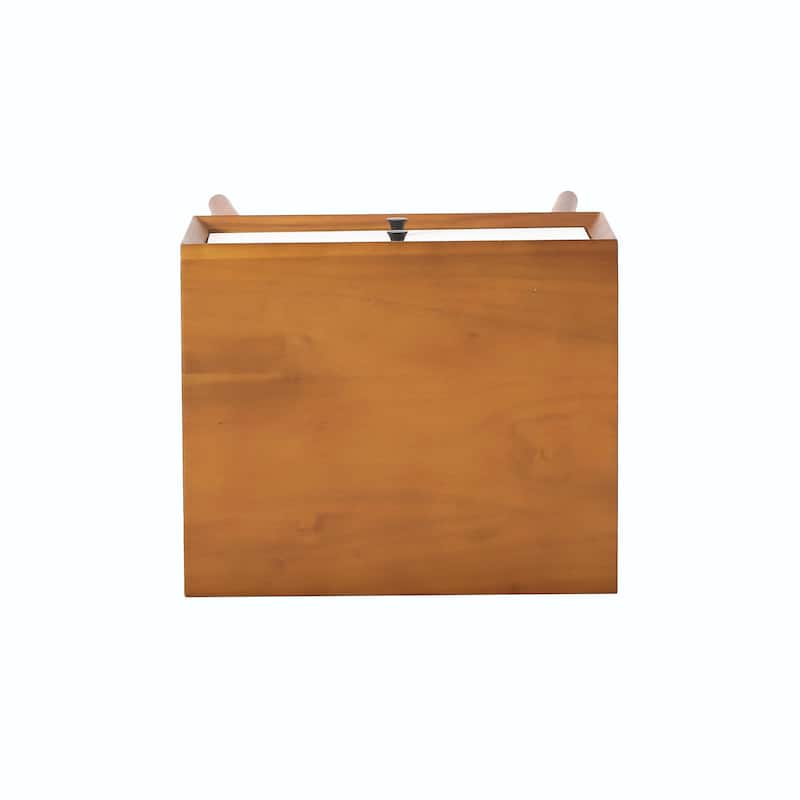Mid-Century Acacia Wood Nightstand - 2 Drawers, Brass Accents