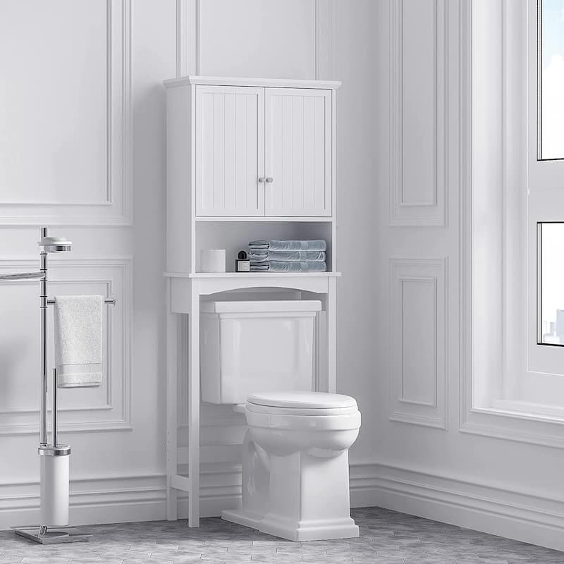 Spirich Bathroom Storage Over The Toilet, Bathroom Cabinet Organizer with Adjustable Shelves and Double Doors, White - Painted - White