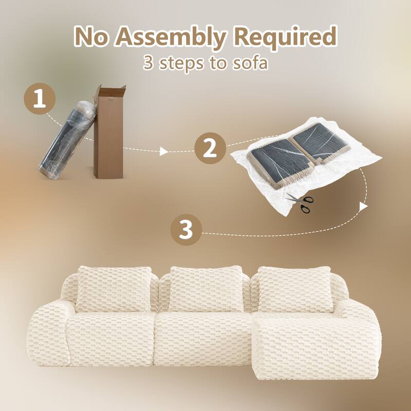 Flannelette Boneless Sectional Couch Sofa Set with Ottoman for Living Room