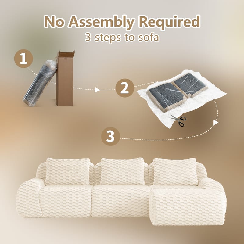 Roomfitters 114 Inch Modular Sectional Sofa, Oversized Flannelette 3-Seater, Cream