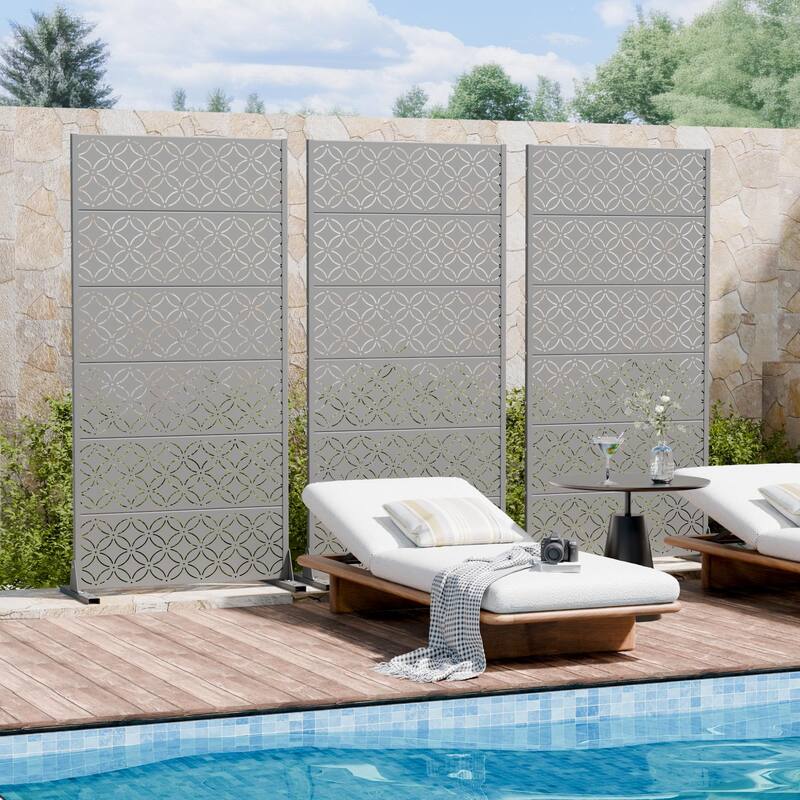 Privacy Metal Screen Fence Panel Horizontal Stripe Pattern Set of 2